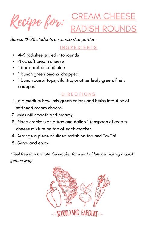 SYG Cream Cheese Radish Rounds Recipe Card