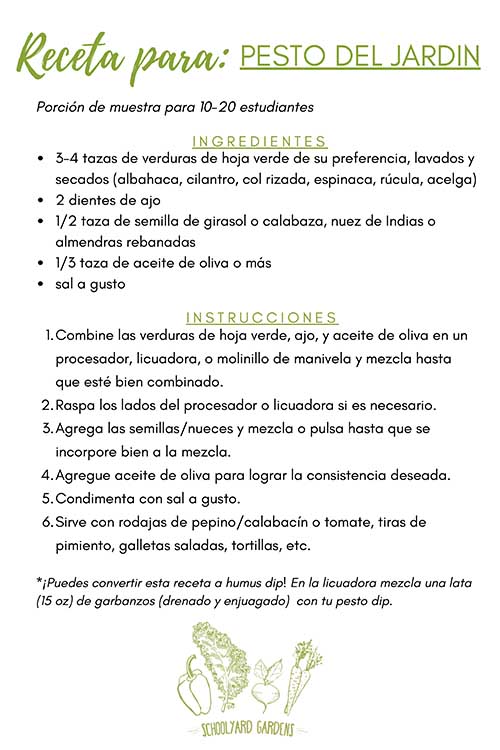 SPANISH VERSION_SYG Garden Pesto Recipe Card