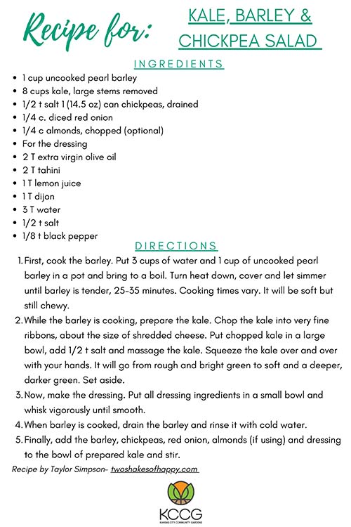 Kale, Barley & Chickpea Salad Recipe Card